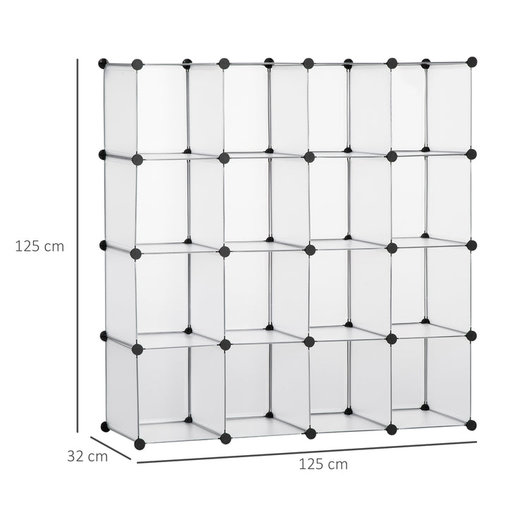 Armário Modular de Plástico Organizador de Sapatos com 16 Cubos de 30x30x30cm para Entrada Corredor Quarto 125x32x125 cm Transparente