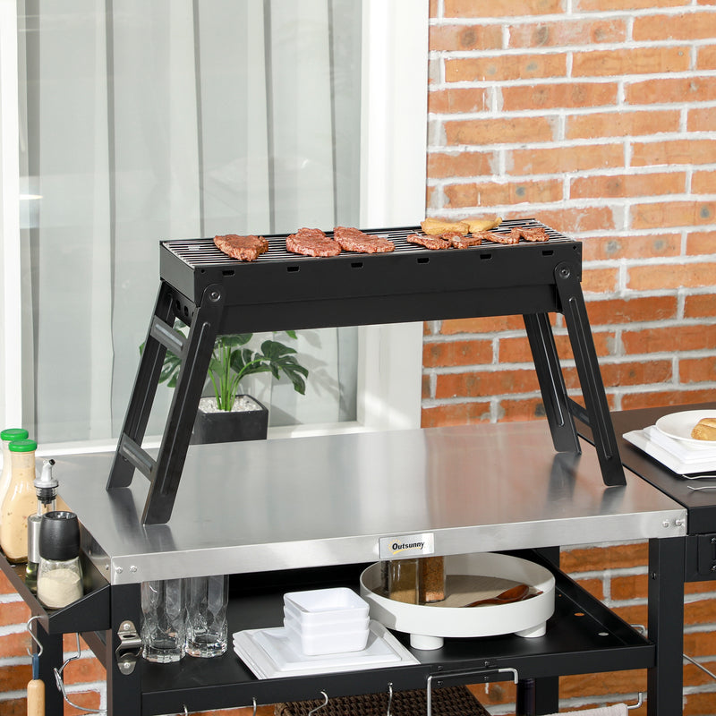 Barbecue a Carvão Dobrável Barbecue Portátil com Grelhas de Aço Inoxidável Barbecue de Carvão para Exterior Campismo Jardim 74x20x38 cm Preto