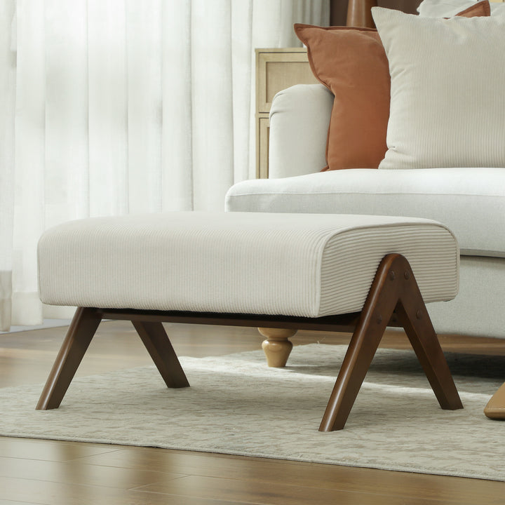 Apoio para Pés para Sala Banco Baixo Estofado em Veludo Otomana Retangular com Assento Almofadado e Pés de Madeira para Sala de Estar Quarto 69x47x36 cm Bege