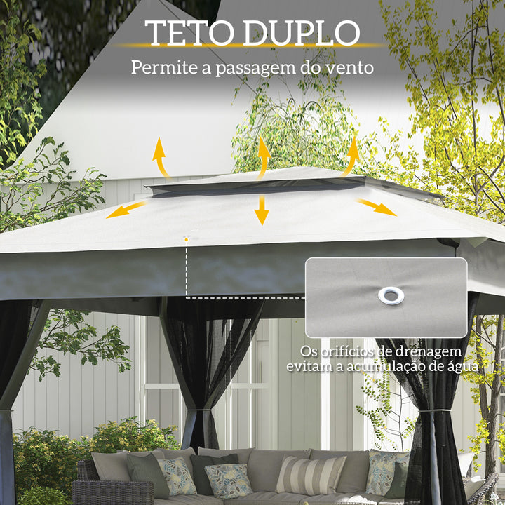 Tenda Dobrável Exterior 325x325x270 cm Tenda de Jardim com Teto Duplo Rede Mosquiteira Amovível e Bolsa de Transporte para Jardim Pátio Cinzento