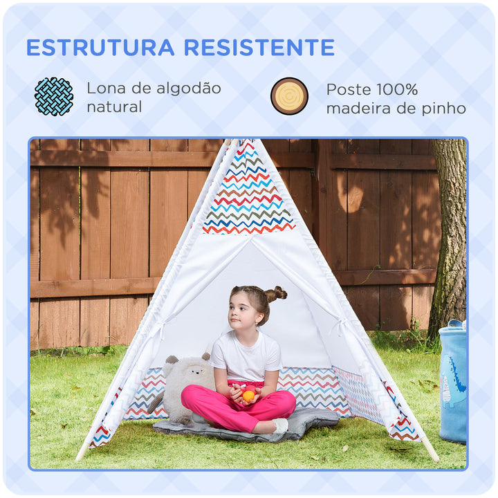 Tenda Tipi para Crianças acima de 3 Anos Tenda Tipi Infantil de Madeira Portátil com Janela para Interiores e Exteriores 120x120x155cm Branco