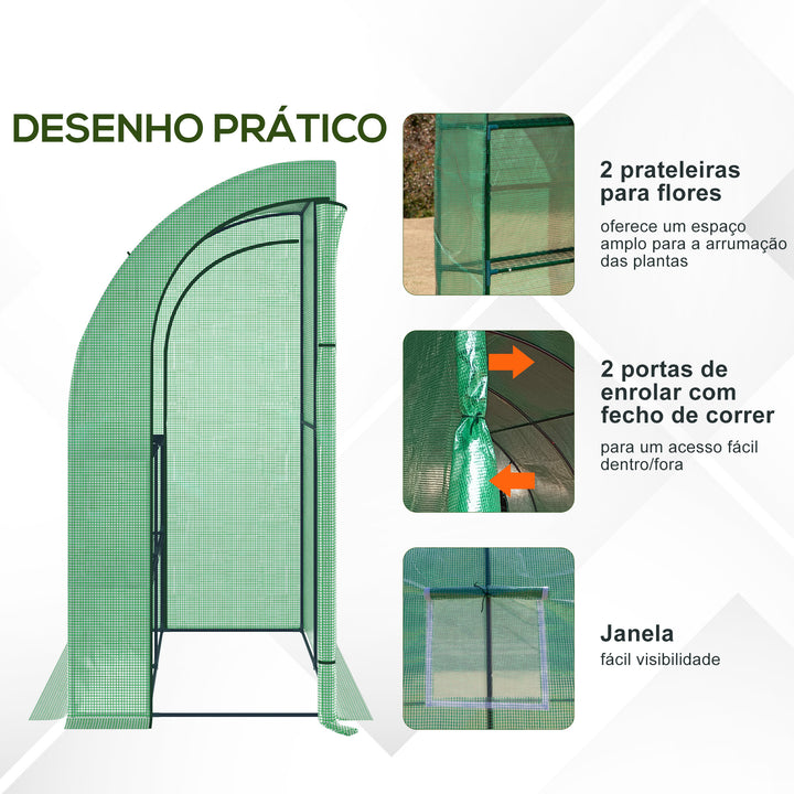 Estufa Pequena Estufa de Exterior com Janelas Prateleiras de 3 Níveis e Estrutura de Aço Estufa para Cultivo de Plantas Flores 200x100x215 cm Verde