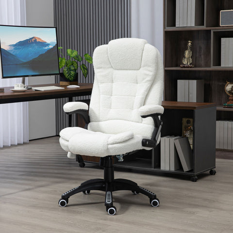 Cadeira de Massagem com 6 Pontos de Massagem Cadeira de Escritório Reclinável até 130° com Função de Aquecimento Altura Ajustável e Rodas para Estúdio 67x74x107-116 cm Branco