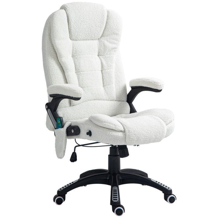 Cadeira de Massagem com 6 Pontos de Massagem Cadeira de Escritório Reclinável até 130° com Função de Aquecimento Altura Ajustável e Rodas para Estúdio 67x74x107-116 cm Branco