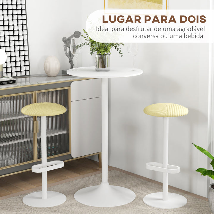 Mesa de Bar Redonda Mesa Alta de Cozinha Moderna com Bancada Pintada e Estrutura de Aço para 2 Pessoas para Casa Sala de Jantar Ø60x102 cm Branco