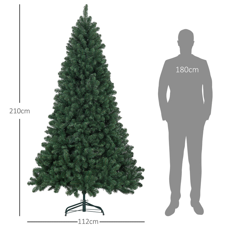 Árvore de Natal 210 cm Árvore de Natal Artificial com 1064 Ramos de Arame de Memória e Base Recolhível Árvore de Natal para Sala Verde