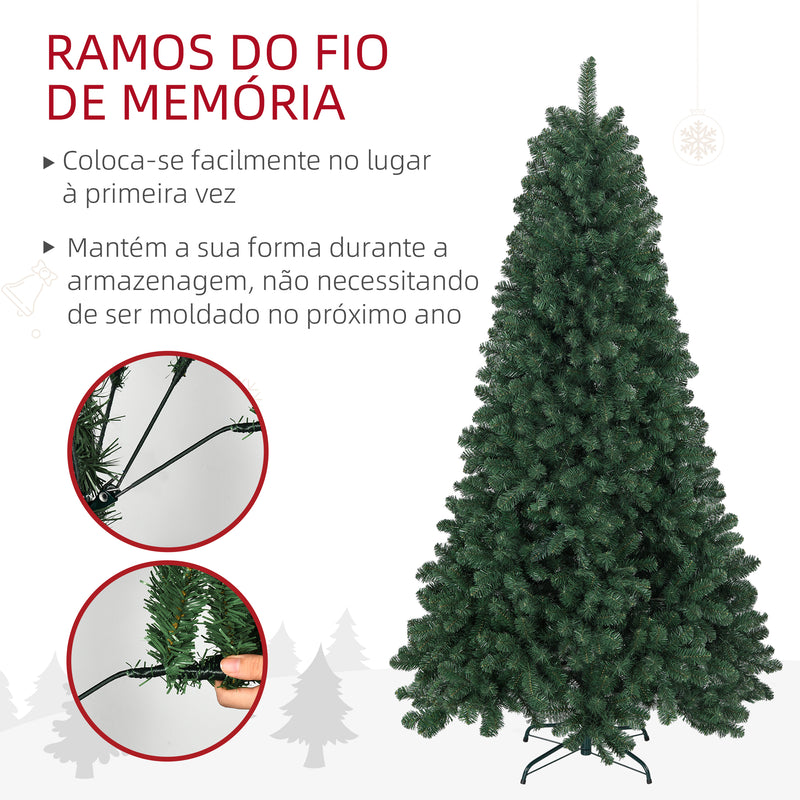 Árvore de Natal 210 cm Árvore de Natal Artificial com 1064 Ramos de Arame de Memória e Base Recolhível Árvore de Natal para Sala Verde