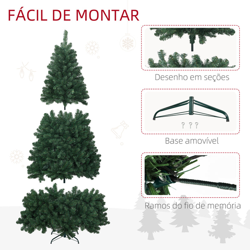 Árvore de Natal 210 cm Árvore de Natal Artificial com 1064 Ramos de Arame de Memória e Base Recolhível Árvore de Natal para Sala Verde