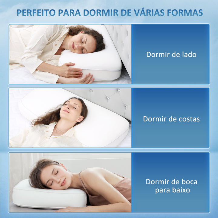 Almofada Viscoelástica com Espuma Viscoelástica Almofada com Desenho Ergonómico Capa Removível e Lavável para Dormir de Lado e de Costas 81,28x40,64x15,24 cm Creme