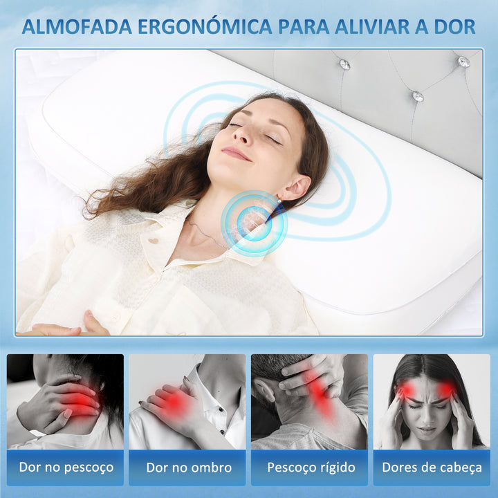Almofada Viscoelástica com Espuma Viscoelástica Almofada com Desenho Ergonómico Capa Removível e Lavável para Dormir de Lado e de Costas 81,28x40,64x15,24 cm Creme