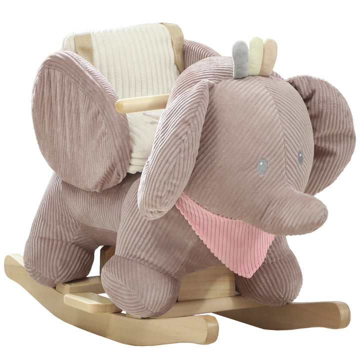 Cavalo Baloiço para Bebés com Som de Elefante e Cinto de Segurança de 3 Pontos Cavalo Brinquedo com Base em Madeira de Álamo para Crianças de 18-36 Meses 65x35x50 cm Castanho