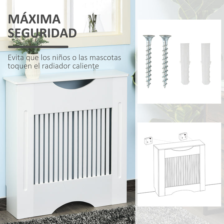 Cobertura Radiador 78x19x82cm Cobertura Radiador de MDF Moderno com Prateleira Carga 10kg e Dispositivo Anti Rolamento para Sala de Estar Dormitório Branco