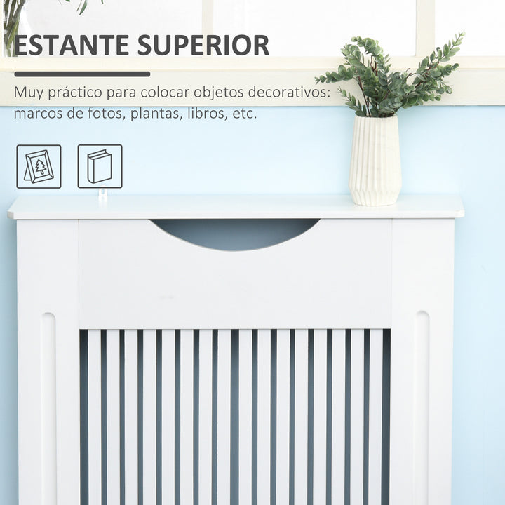 Cobertura Radiador 78x19x82cm Cobertura Radiador de MDF Moderno com Prateleira Carga 10kg e Dispositivo Anti Rolamento para Sala de Estar Dormitório Branco