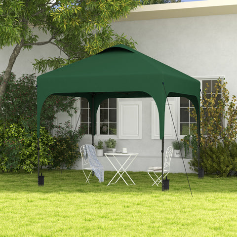 Tenda Dobrável 2,5x2,5x2,68cm Tenda de Jardim com Proteção UV 50+ Altura Ajustável com 4 Sacos de Areia e Bolsa de Transporte para Acampamento Festas Pátio Verde Escuro
