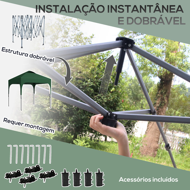 Tenda Dobrável 2,5x2,5x2,68cm Tenda de Jardim com Proteção UV 50+ Altura Ajustável com 4 Sacos de Areia e Bolsa de Transporte para Acampamento Festas Pátio Verde Escuro