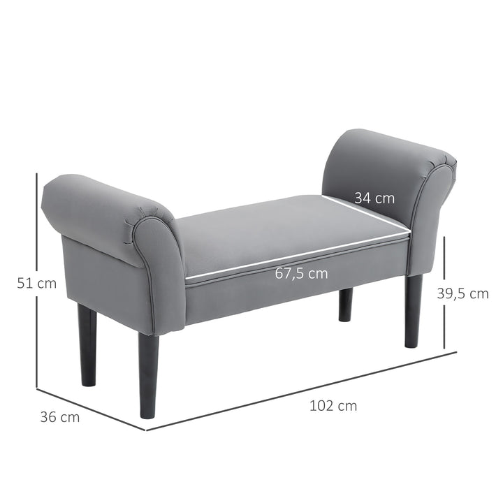 Banco para Pé de Cama Banco Estofado em Linho Sintético com Pés de Madeira Braços e Assento Acolchoado Estilo Moderno para Quarto Entrada Corredor Cinzento Escuro