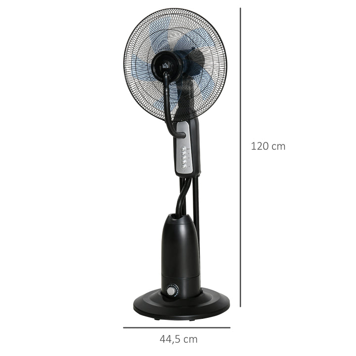 Ventilador de pé com nebulizador de água oscilante e silencioso com 3 velocidades potência 90W Tanque 2,8 L Ø44,5x120 cm Preto
