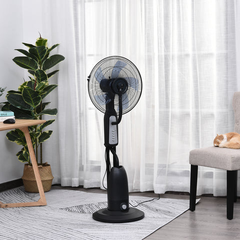 Ventilador de pé com nebulizador de água oscilante e silencioso com 3 velocidades potência 90W Tanque 2,8 L Ø44,5x120 cm Preto