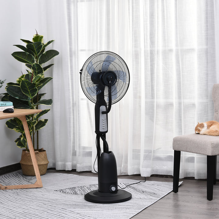 Ventilador de pé com nebulizador de água oscilante e silencioso com 3 velocidades potência 90W Tanque 2,8 L Ø44,5x120 cm Preto