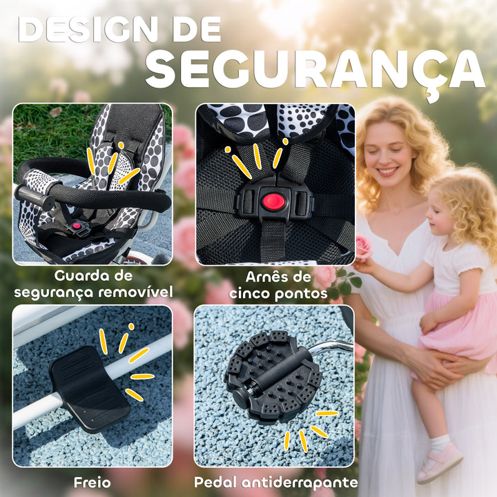 Triciclo para Bebês 2 em 1 Triciclo Evolutivo para Crianças de +12 Meses com Toldo Dobrável Guiador Telescópico e Removível Assento Ajustável Cesto e Suporte para Garrafa Branco