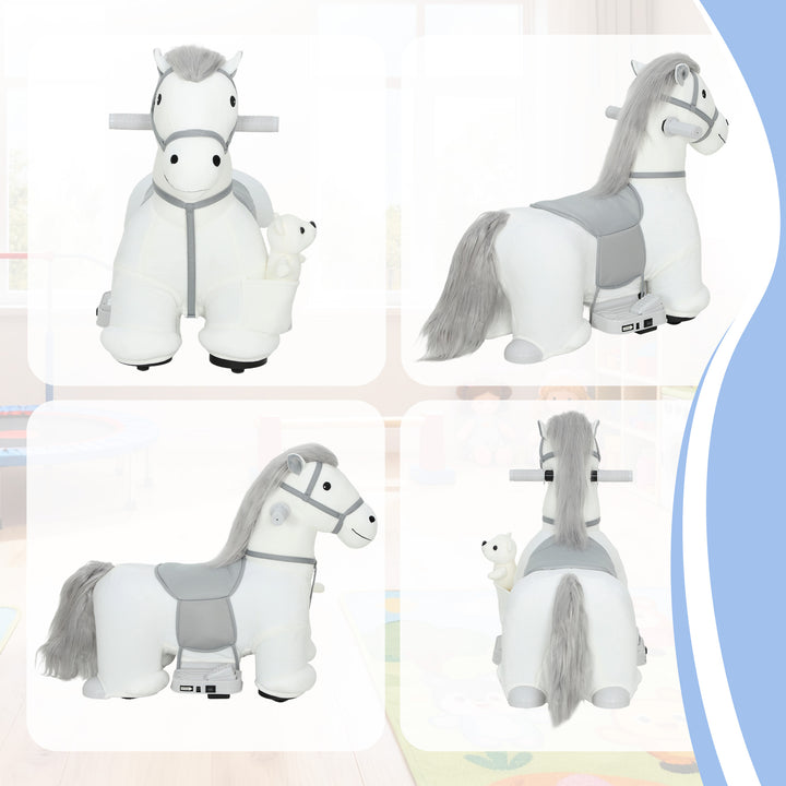 Cavalo Elétrico com Música Bateria 6V Brinquedo Elétrico Toque Suave Rodas Silenciosas de PU Movimento para a Frente Prenda para Crianças dos 1,5 aos 5 Anos 74x34x51 cm Branco