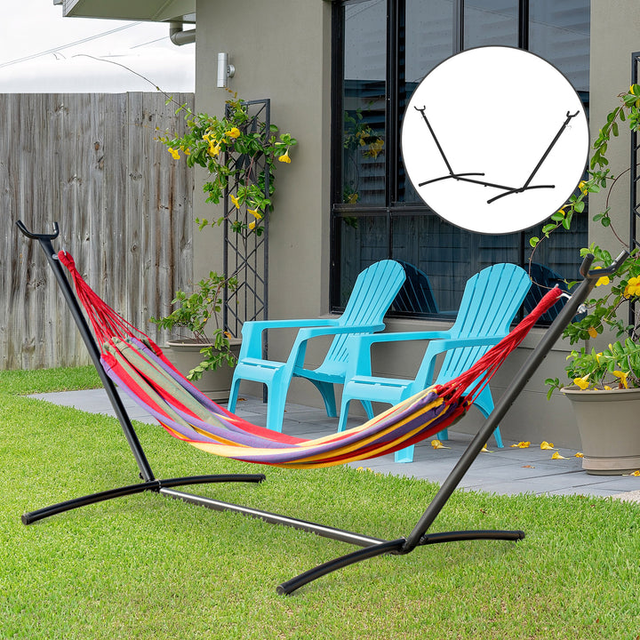 Suporte Ajustável para Camas de Rede Universal Estrutura de Ferro Carga Até 120kg Pé para Cama de Rede 280x120x110cm Preto