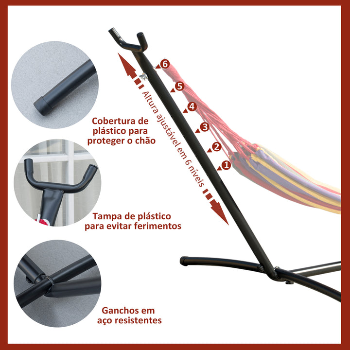 Suporte Ajustável para Camas de Rede Universal Estrutura de Ferro Carga Até 120kg Pé para Cama de Rede 280x120x110cm Preto