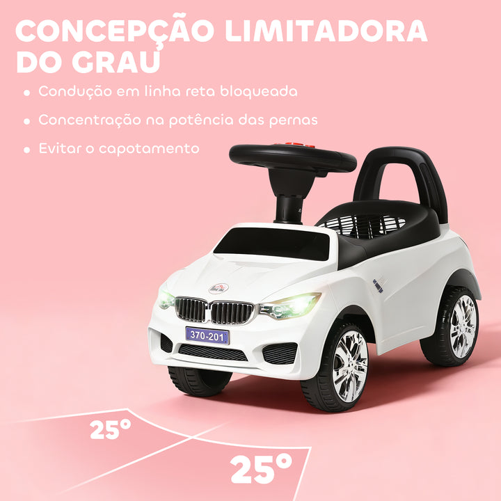 Carro Andador para Crianças de 18-36 Meses com Faróis Música Buzina Volante Compartimento de Armazenamento e Alça para Empurrar 63,5x28x36 Branco