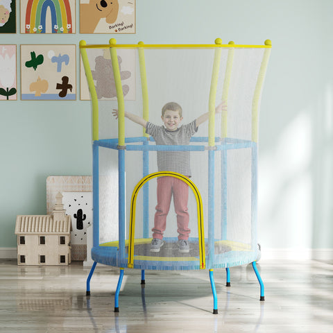 Trampolim Infantil Ø140x190 cm Trampolim para Crianças de 3-6 Anos com Rede de Segurança Barras Acolchoadas Carga 45 kg para Interior Multicolor