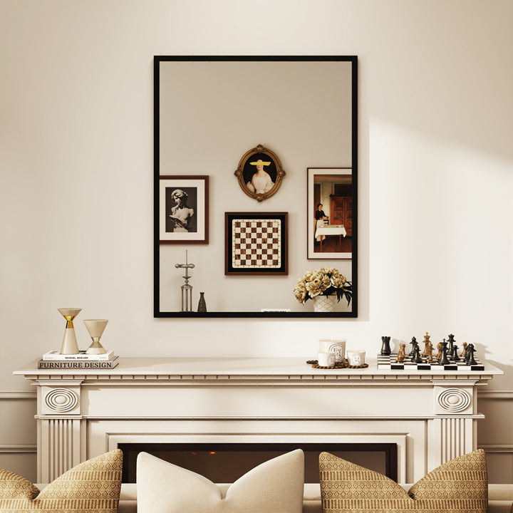 Espelho de Parede 70x90 cm Espelho de Casa de Banho Retangular Decorativo para Sala Entrada Corredor Horizontal ou Vertical Preto