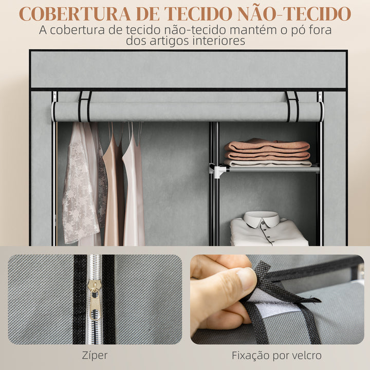 Roupeiro de Tecido Dobrável Armário de Roupa Portátil com 6 Prateleiras e 1 Barra de Pendurar para Dormitório Vestidor 103x43x162,5cm Cinza