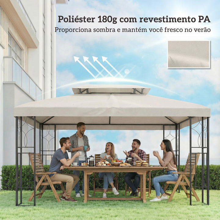 Teto de Substituição para Pérgula 4x3 m com Teto Duplo, 10 Orifícios de Drenagem e Proteção UV, APENAS Toldo de Substituição, Cor Creme