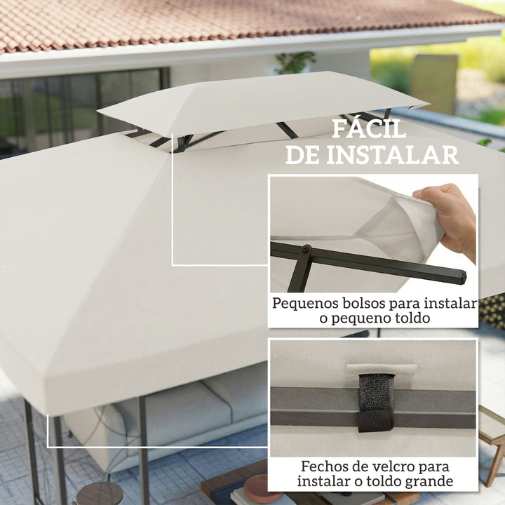 Teto de Substituição para Pérgula 4x3 m com Teto Duplo, 10 Orifícios de Drenagem e Proteção UV, APENAS Toldo de Substituição, Cor Creme