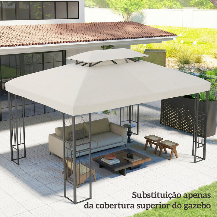 Teto de Substituição para Pérgula 4x3 m com Teto Duplo, 10 Orifícios de Drenagem e Proteção UV, APENAS Toldo de Substituição, Cor Creme