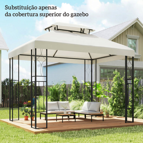 Teto de Substituição para Pérgula 4x3 m com Teto Duplo, 10 Orifícios de Drenagem e Proteção UV, APENAS Toldo de Substituição, Cor Creme