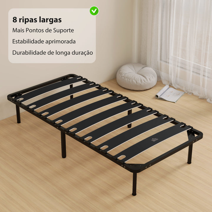 Estrutura de Cama 90x190 cm Altura 26 cm Plataforma de Aço com Espaço de Armazenamento em Madeira de Álamo Fácil de Montar Capacidade 300 kg Preto