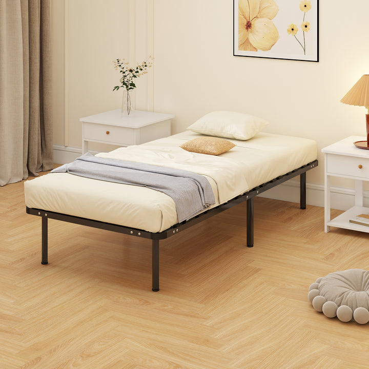 Estrutura de Cama 90x190 cm Altura 26 cm Plataforma de Aço com Espaço de Armazenamento em Madeira de Álamo Fácil de Montar Capacidade 300 kg Preto