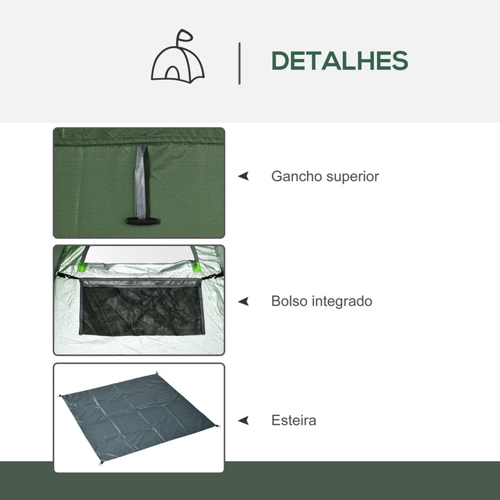 Tenda de Duche Tenda de Privacidade Portátil com 1 Gancho Bolso Bolsa de Transporte e UV20+ para Duche Trocador Sanita 126x124x189 cm Verde
