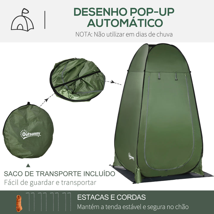 Tenda de Duche Tenda de Privacidade Portátil com 1 Gancho Bolso Bolsa de Transporte e UV20+ para Duche Trocador Sanita 126x124x189 cm Verde