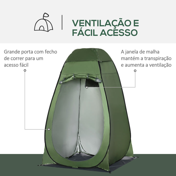 Tenda de Duche Tenda de Privacidade Portátil com 1 Gancho Bolso Bolsa de Transporte e UV20+ para Duche Trocador Sanita 126x124x189 cm Verde