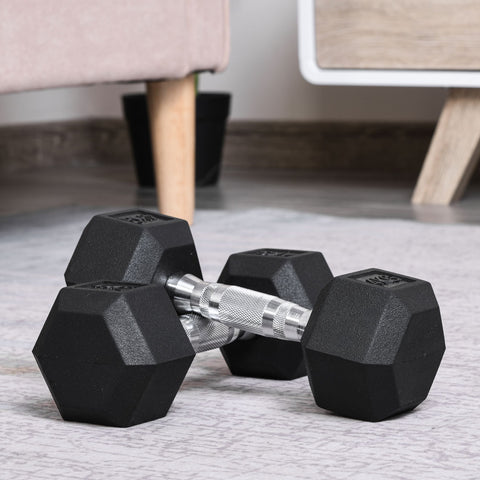Conjunto de Halteres 8kg com Barra Metálica e Cabeça Hexagonal Conjunto Pesos para Treino em Casa Ginásio 27,2x10,5 cm Preto e Prata