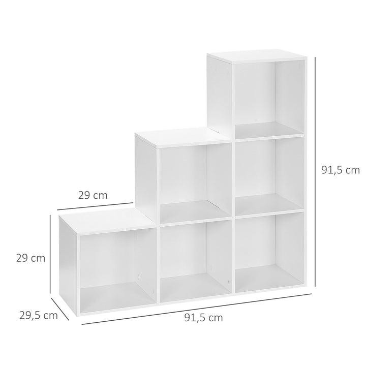 Estante de livros em Forma de Escada Armário de Arrumação 6 Cubos Estante de Exposição 91,5x29,5x91,5cm Branco