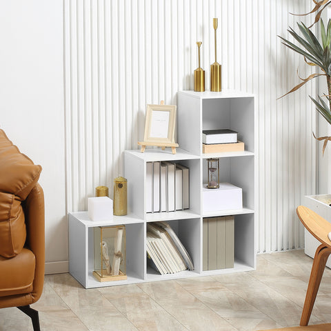 Estante de livros em Forma de Escada Armário de Arrumação 6 Cubos Estante de Exposição 91,5x29,5x91,5cm Branco