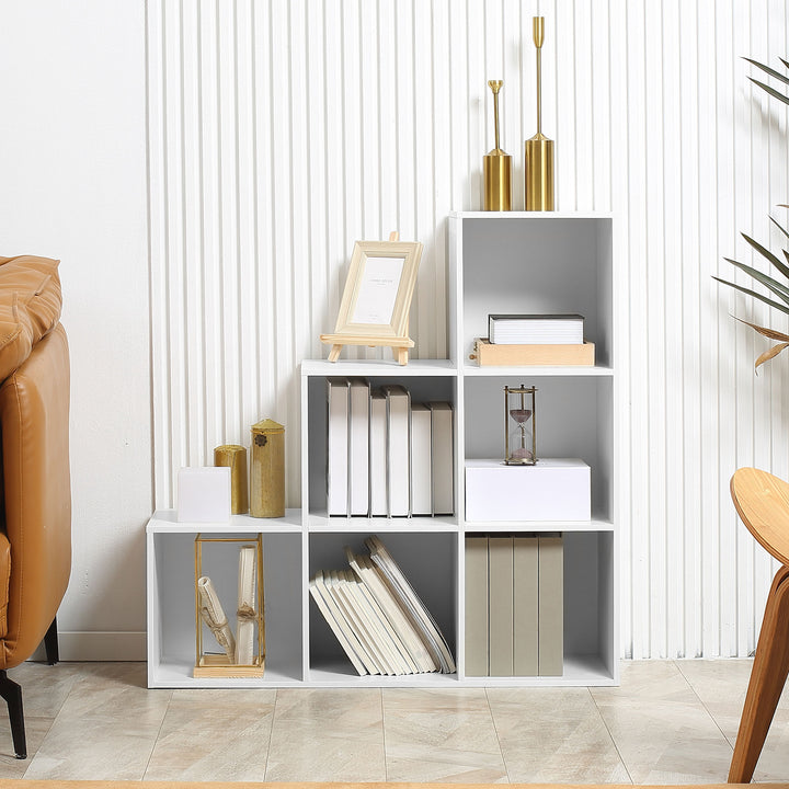 Estante de livros em Forma de Escada Armário de Arrumação 6 Cubos Estante de Exposição 91,5x29,5x91,5cm Branco