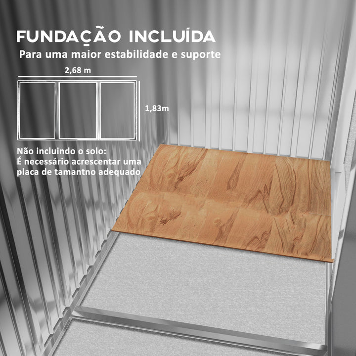 Abrigo de Jardim Exterior Abrigo e Jardim Metálico para Armazenamento de Ferramentas com Base de Reforço Incluída e 4 Janelas 277x195x192 cm Madeira