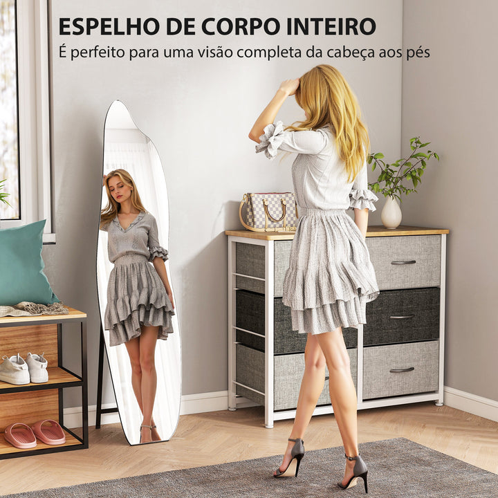 Espelho de Pé 160x40 cm sem Moldura Espelho de Corpo Inteiro Forma Irregular com Suporte Metálico Montagem no Chão ou Apoiado na Parede para Sala Entrada e Quarto Preto