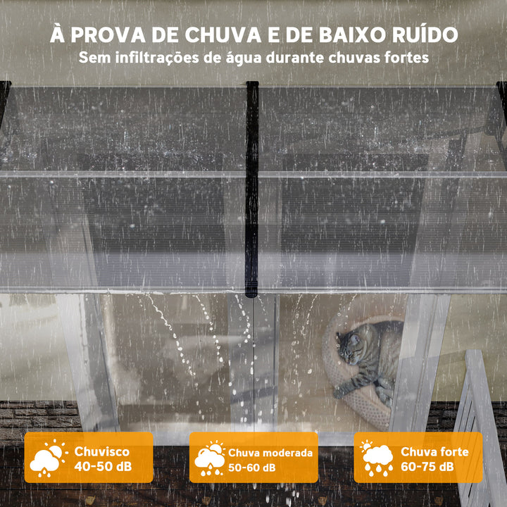 Marquise de Proteção 200x100cm Marquise Exterior para Portas e Janelas contra o Sol e Chuva com Suporte de PP Policarbonato Transparente