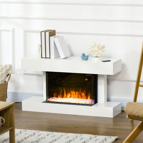 Lareira Elétrica 1000W/2000W Lareira Elétrica de Parede com Temperatura Ajustável Silenciosa Temporizador e Controlo Remoto para Ambientes de 15-25 m² 98x27x54,5 cm Branco