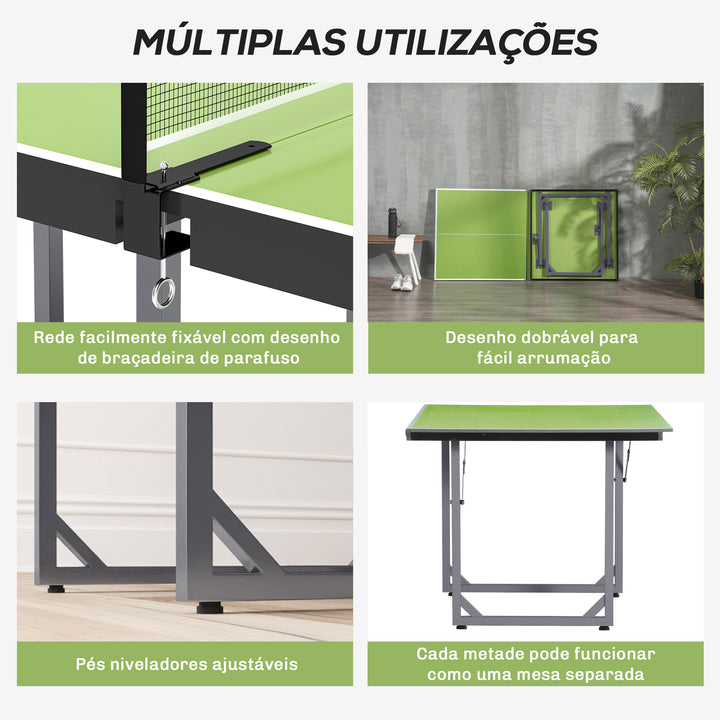 Mesa de Ping Pong Dobrável Mesa de Ping Pong Profissional com Rede e Estrutura de Aço para Interior e Exterior 182x91x76 cm Verde