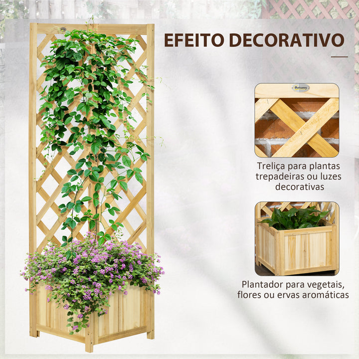 Floreira com Treliça de Madeira para Exterior, Elevada para Plantas Trepadeiras em Jardim ou Terraço 40x40x145 cm Madeira